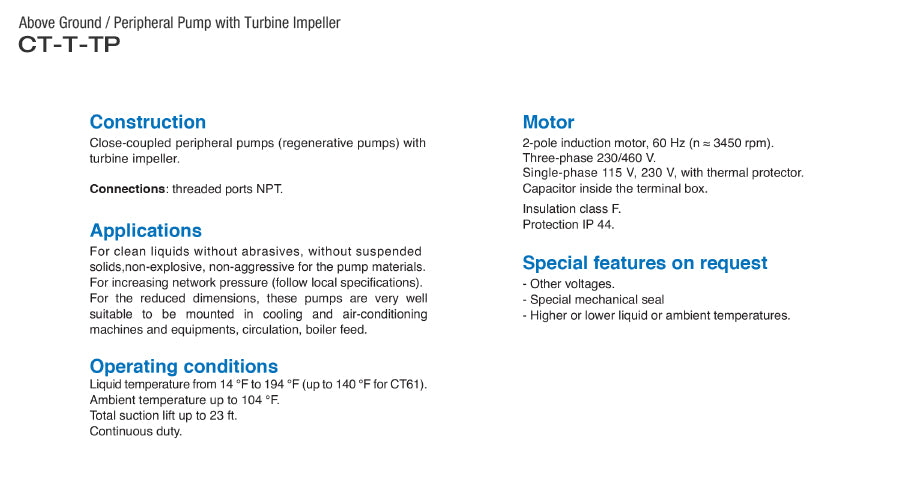 Calpeda BT61 03C15T - BTM 61E 230/50 HZ with Tropicalize motor