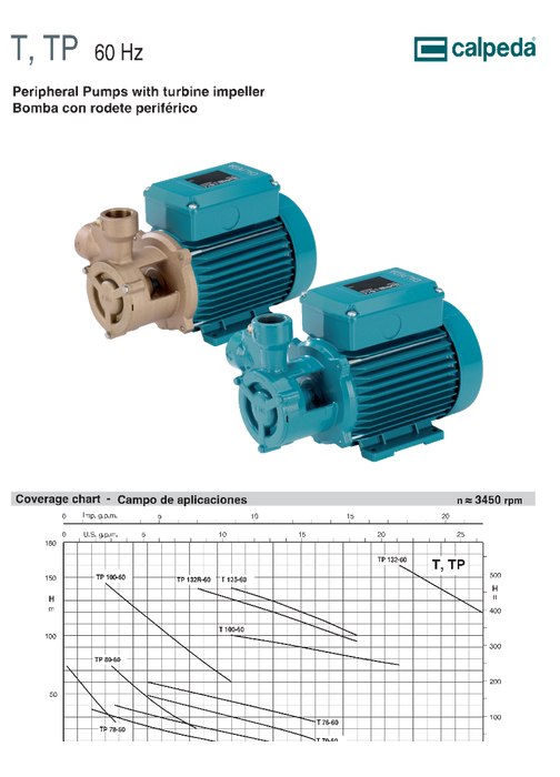 CALPEDA B-TPM 78-60 PERIPHERICAL TURBINE PUMP - B-TPM 78-60 (1/2HP, 230V)  2