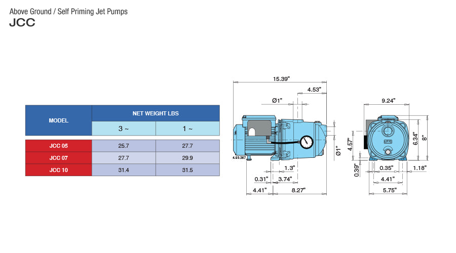 PEARL CAST IRON SHALLOW WELL SELF PRIMING JET PUMP - JCC Models  2  3  4  5