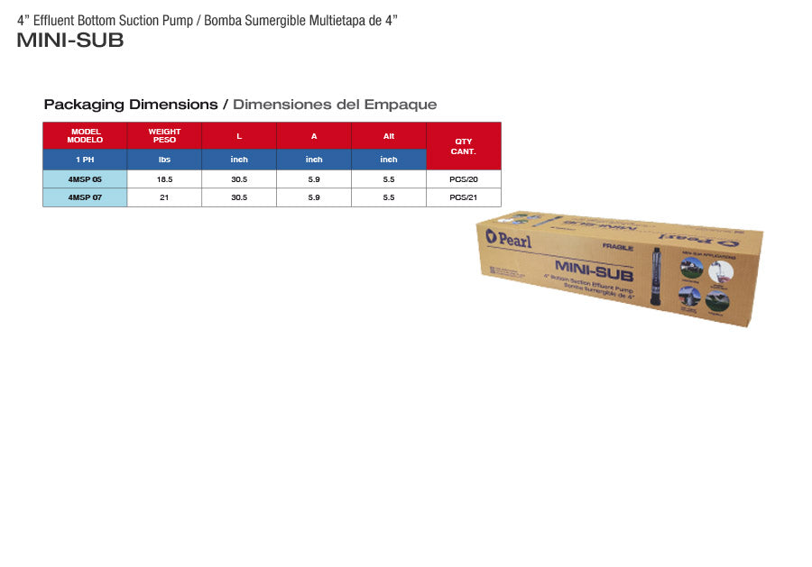 Pearl Bottom Suction Effluent Water Pumps - MINISUB 4MSP  2  3  4  5  6